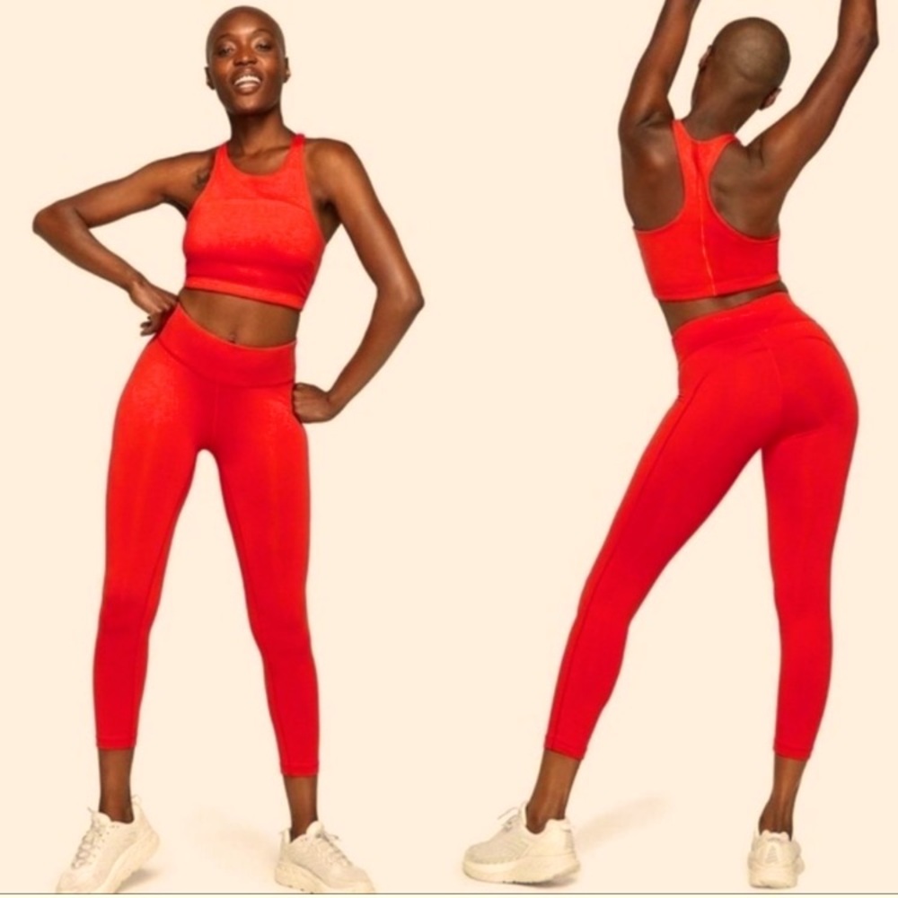 ❤️Outdoor Voices Red TechSweat Flex Set 7/8 Bra Tank Leggings pants yoga fitness - Picture 4 of 12